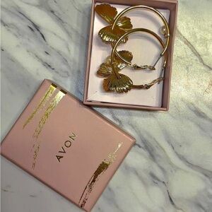 Avon Gold Butterfly Hoop Earrings Set